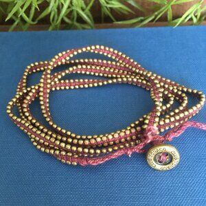 Club Monaco Wrap Red Gold Beaded Wrap Bracelet Bohemian Layering Jewelry Cotton